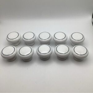 10 White w/ Gray Round 1.5” Ceramic Porcelain Cabinet Drawer Knobs Pulls